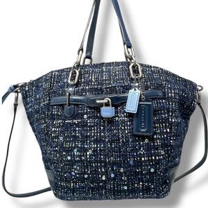 Coach Chelsea Boucle Mersin tweed shoulder tote blue tones large purse